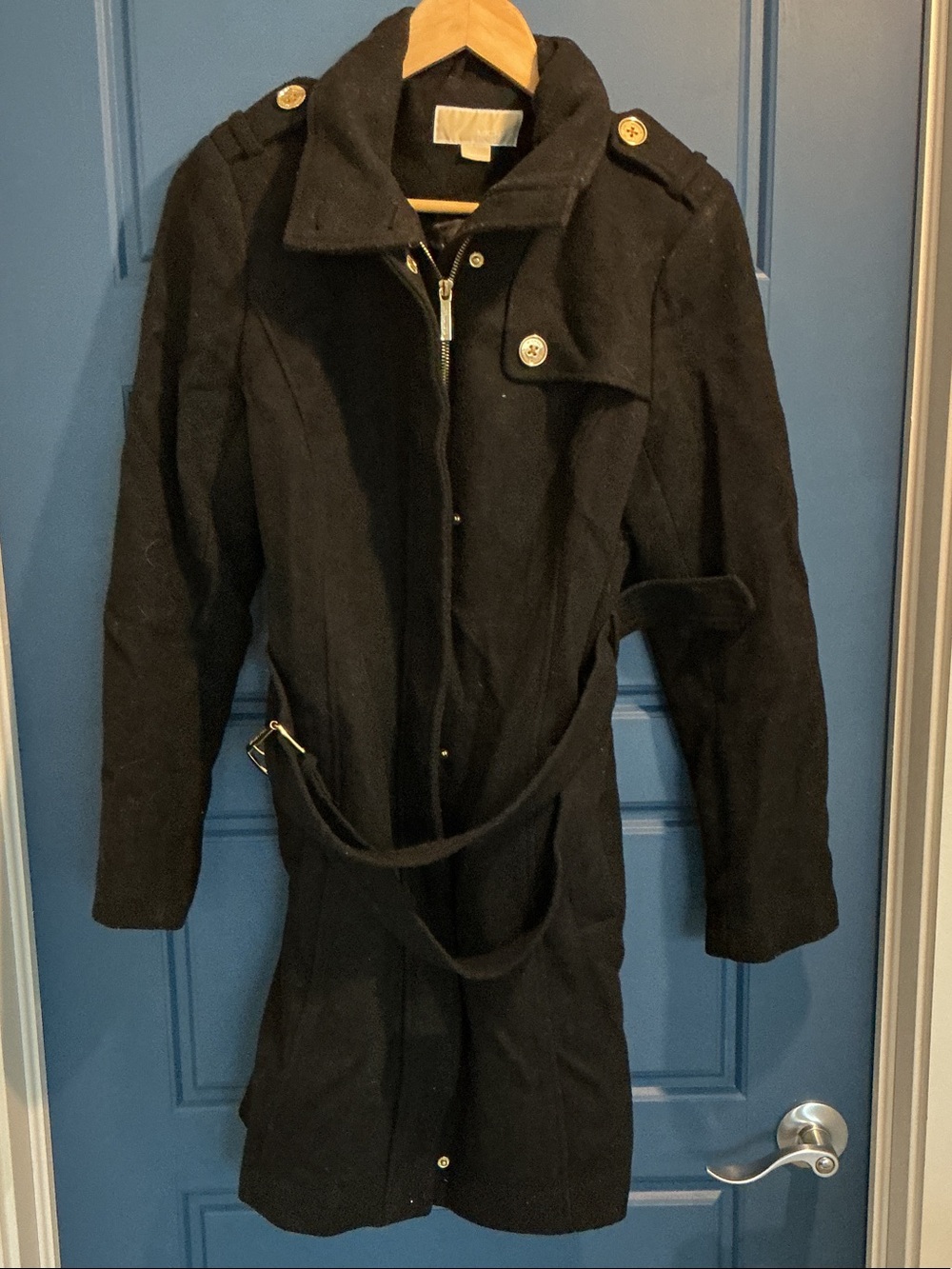 MICHAEL Michael Kors Black Wool Trench Coat with Belt